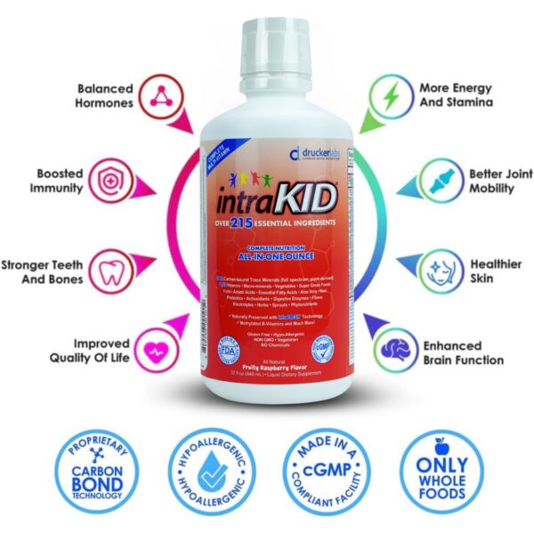 Suplemento líquido con vitaminas y minerales para niños intraKID