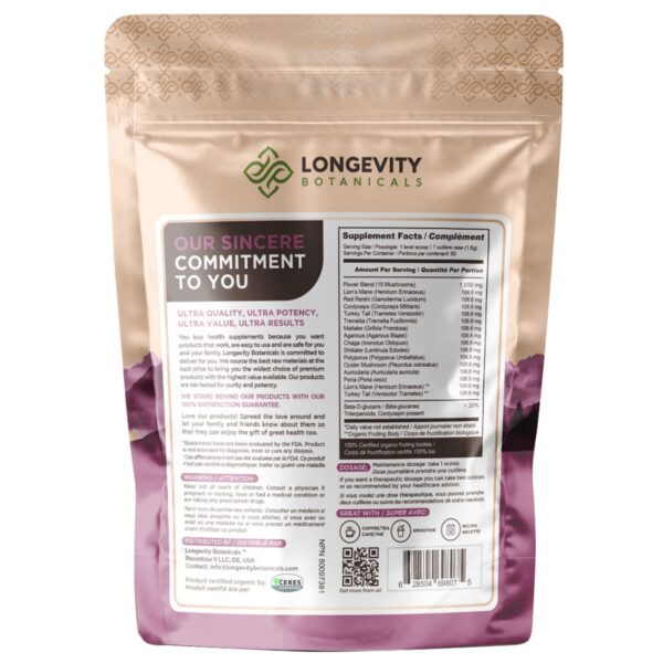 Suplemento Longevity Botanicals mezcla de hongos cápsulas alta calidad