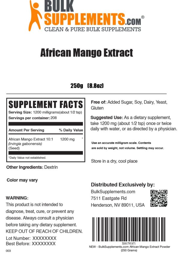 Suplemento de mango africano en mesa con ingredientes naturales