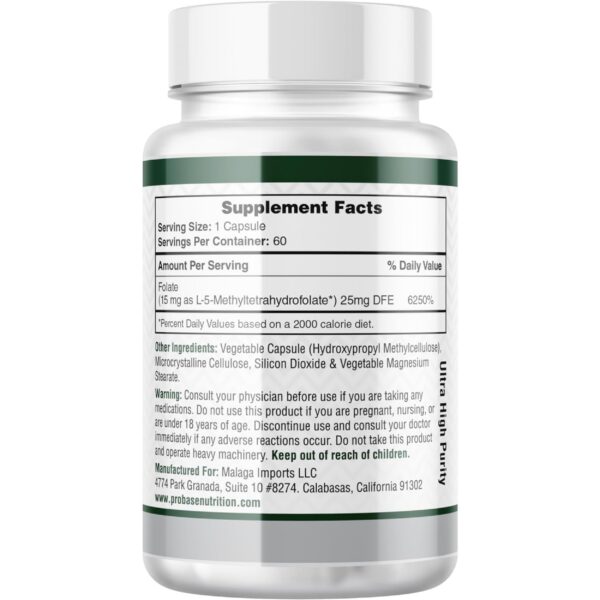 Suplemento metilfolato no OGM, sin gluten