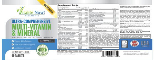 Suplemento multivitamínico vegano Vitalité Now tableta
