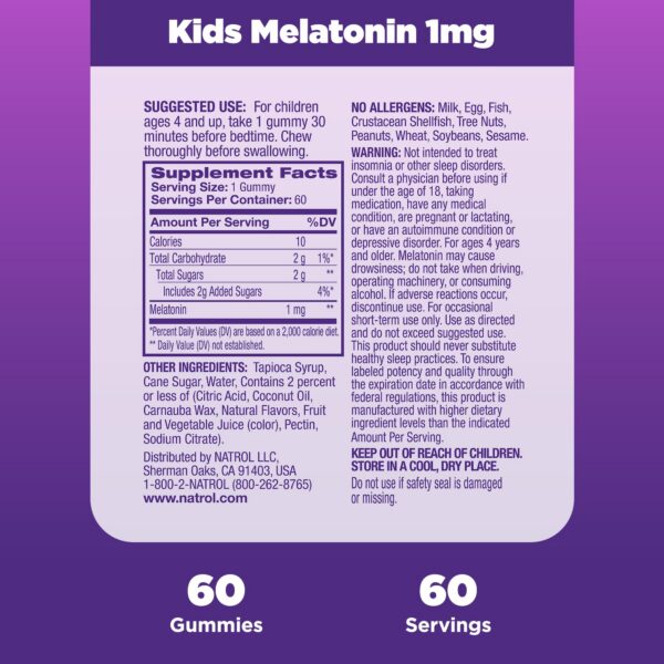 Suplemento Natrol Kids melatonina gomitas 60 unidades niños