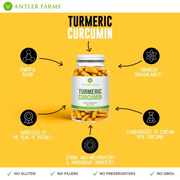 Suplemento natural Antler Farms cúrcuma pura 130 cápsulas