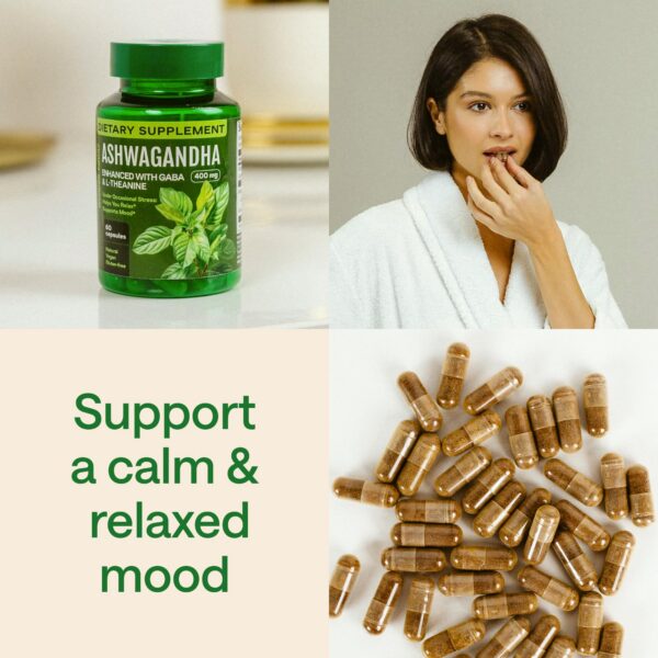 Suplemento natural Ashwagandha con GABA y L-Teanina