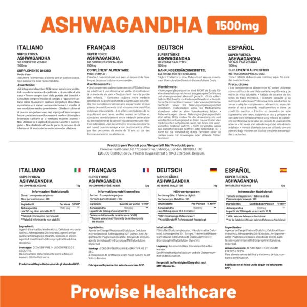Suplemento natural Ashwagandha Prowise vegano 180 unidades