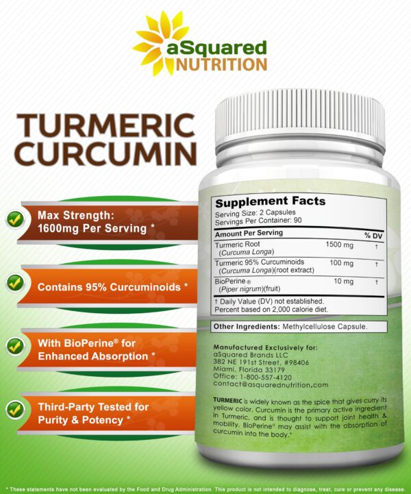 Suplemento natural aSquared Nutrición cúrcuma para salud articular
