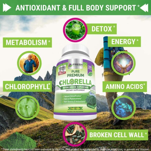 Suplemento natural chlorella Fresh Healthcare cápsulas veganas 180