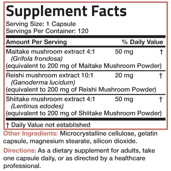 Suplemento natural con complejo triple de hongos medicinales