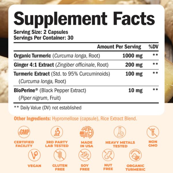 Suplemento natural cúrcuma con bioperina envase saludable digestión