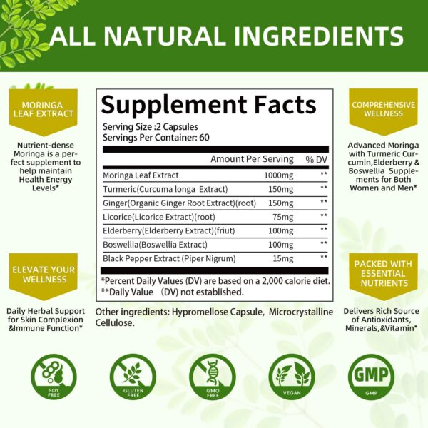 Suplemento natural para energía y antioxidante con moringa