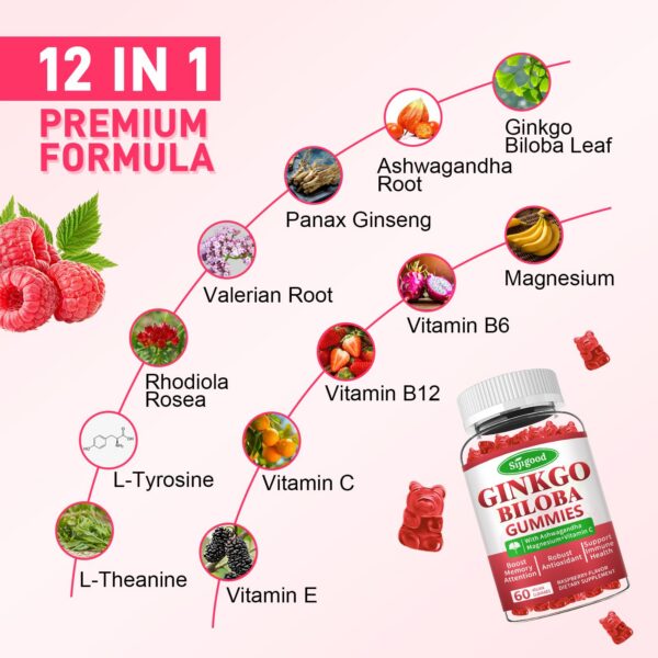 Enfoque mental y apoyo cognitivo gomitas ginkgo biloba