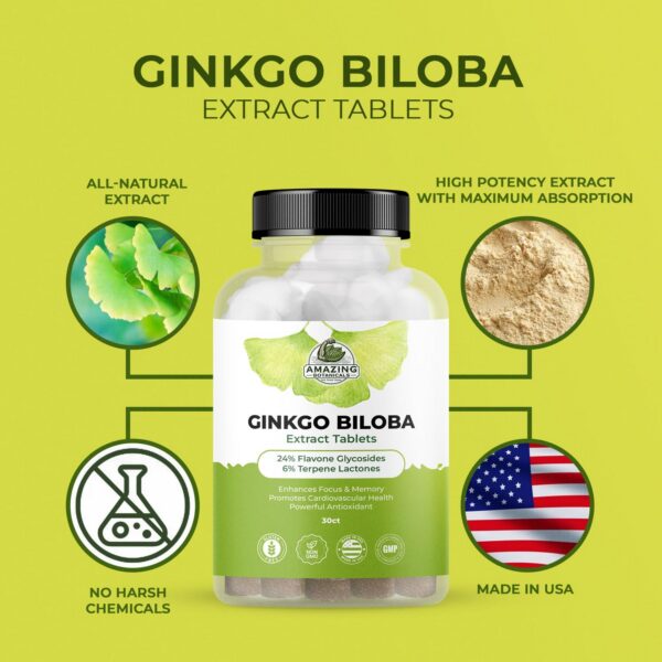 Suplemento natural ginkgo biloba Amazing Botanicals 30 tabletas