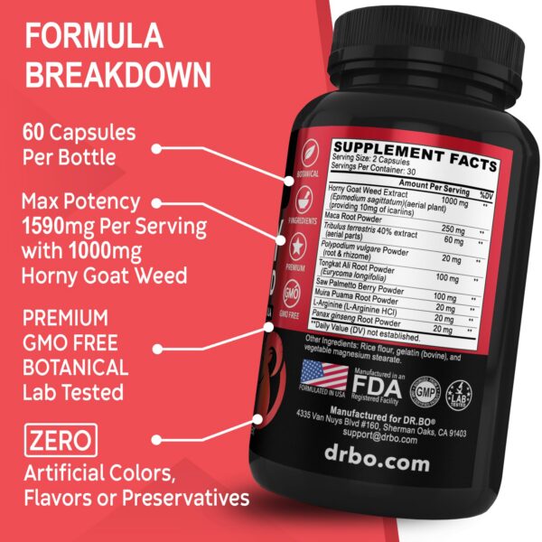 Suplemento natural Horny Goat Weed DR. BO para resistencia