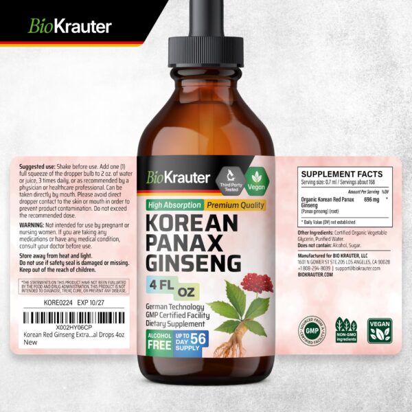 Suplemento natural líquido Bio Krauter ginseng bacopa