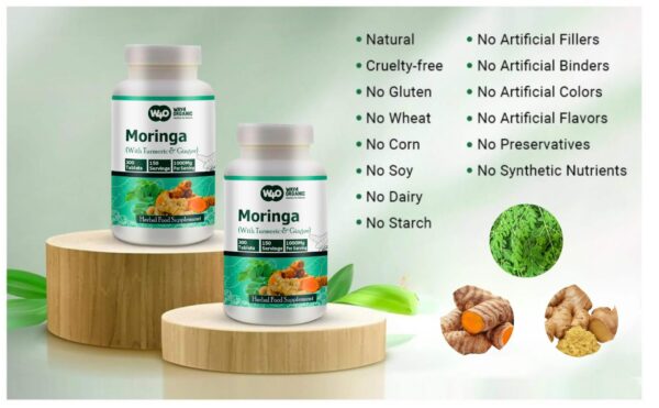 Suplemento natural de moringa y cúrcuma para apoyo digestivo e inmunidad