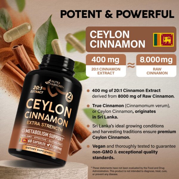 Suplemento natural Nutraharmony Canela de Ceilán 20:1 para metabolismo