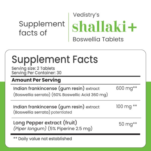 Suplemento natural seguro Vedistry Boswellia pimienta larga