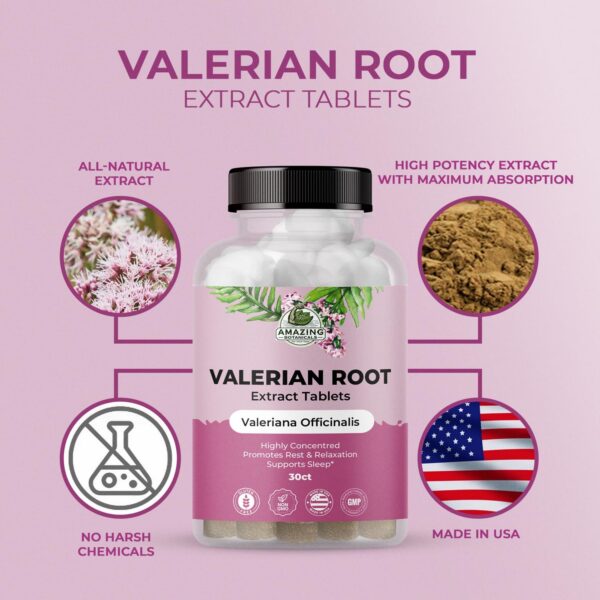 Suplemento natural valeriana Amazing Botanicals 30 tabletas para relajación