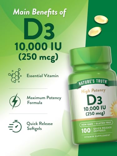 Suplemento Nature's Truth sin gluten ni OMG vitamina d3 100 cápsulas