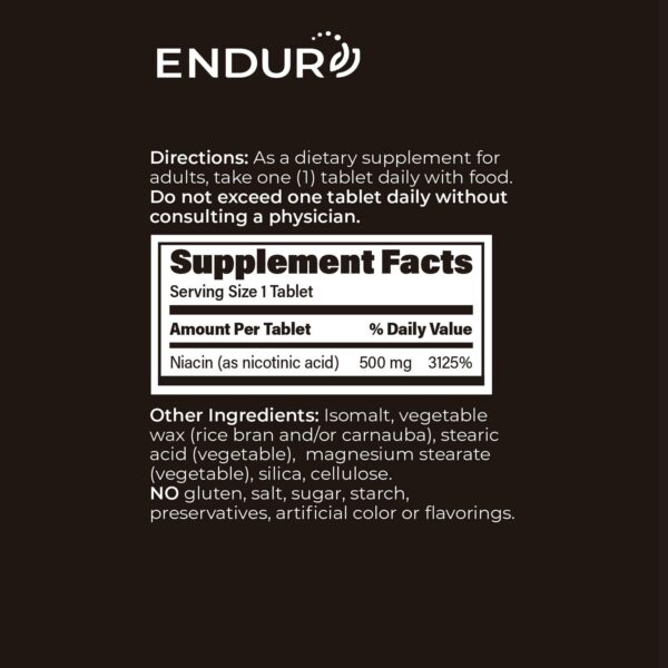 Suplemento niacina Endurance B3 500 mg 100 tabletas