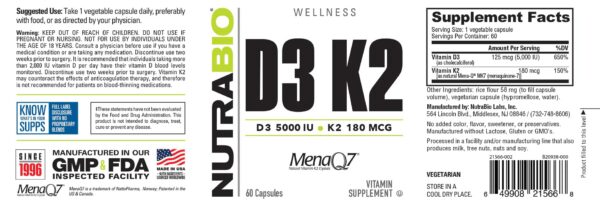 Suplemento NutraBio para absorción óptima de calcio con D3 y K2