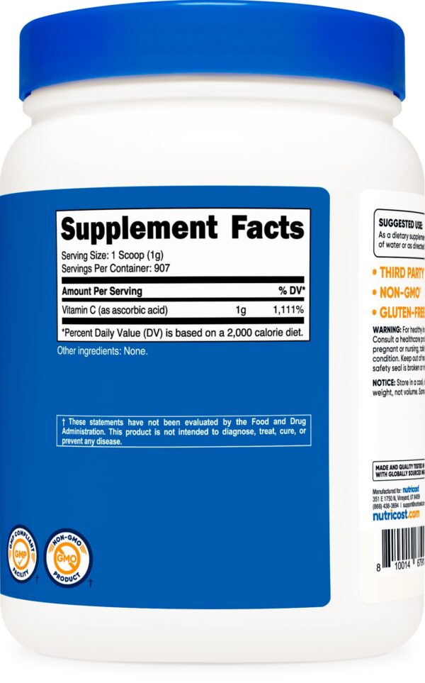 Suplemento Nutricost ácido ascórbico vitamina c no gmo