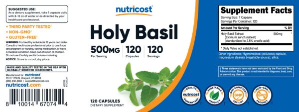 Version 1.0.0 Suplemento Nutricost albahaca sagrada 500 mg paquete 120