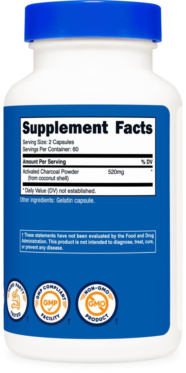 Suplemento Nutricost carbón activado 120 cápsulas para bienestar