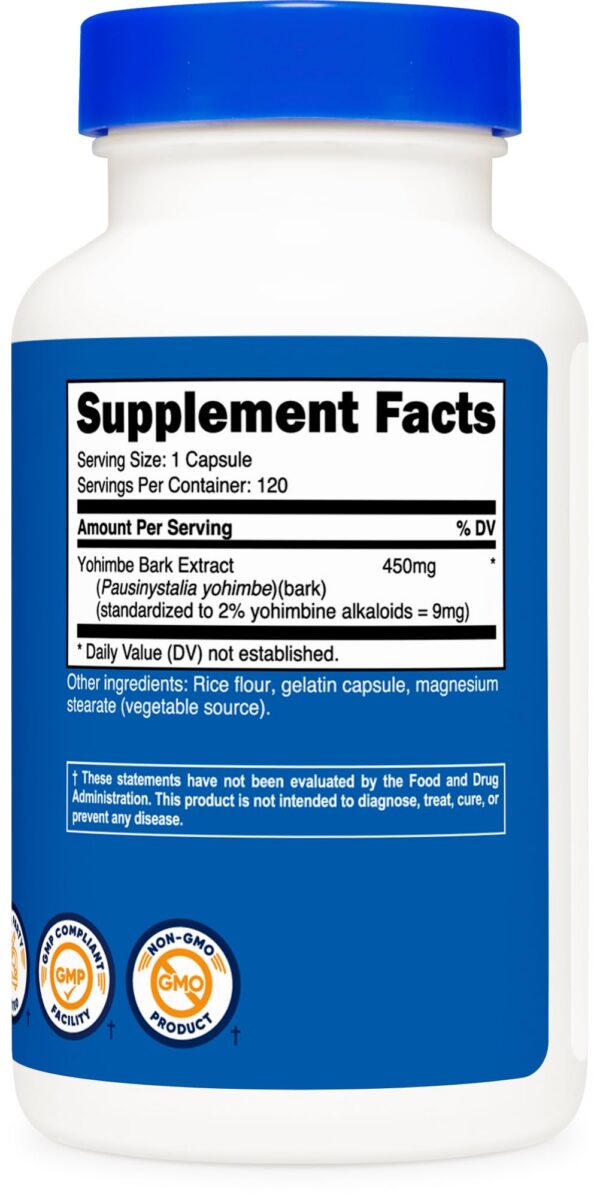 Suplemento Nutricost extracto corteza Yohimbe 450mg 120 cápsulas