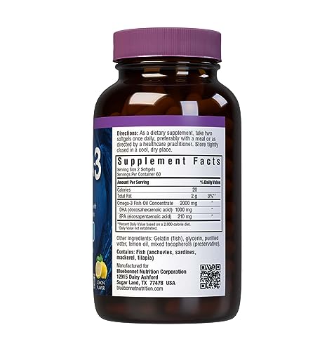 Suplemento de omega 3 Bluebonnet 120 cápsulas amarillas