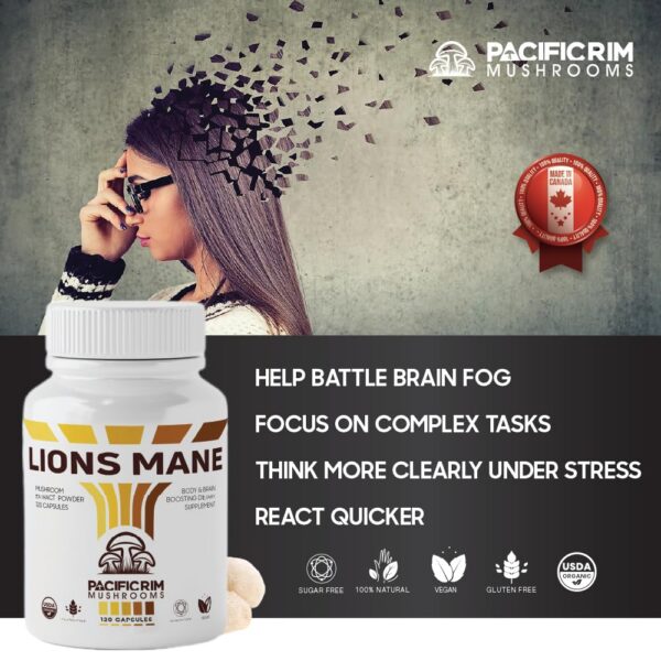 Suplemento Pacific Rim Mushrooms para bienestar con hongo Melena de León