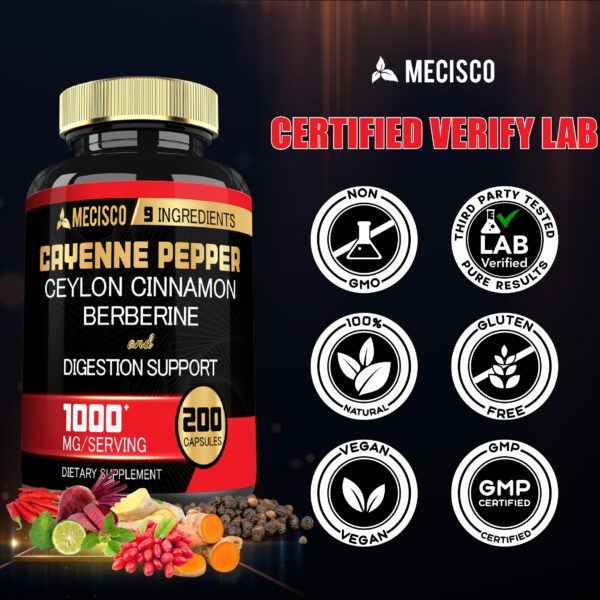 Suplemento pimienta cayena con cúrcuma y canela Mecisco