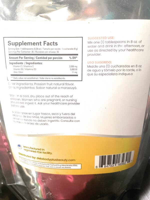 Suplemento polvo Dela vitamina C sabor maracuyá