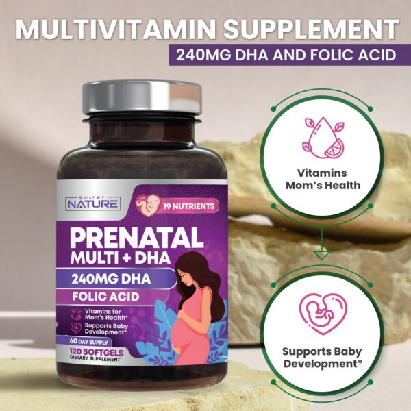 Suplemento prenatal con vitaminas C B12 hierro y omega 3