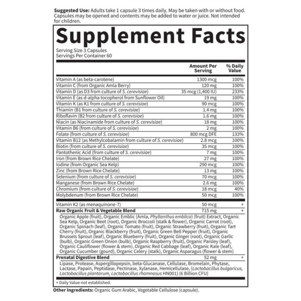 Suplemento prenatal Vitamin Code Raw con probióticos y hierro