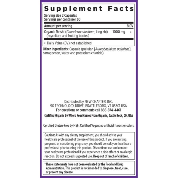 Suplemento Reishi vegano New Chapter 60 cápsulas