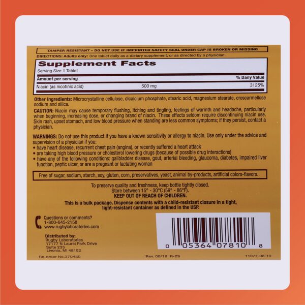 Suplemento rugby niacina 500mg tabletas salud hombre mujer