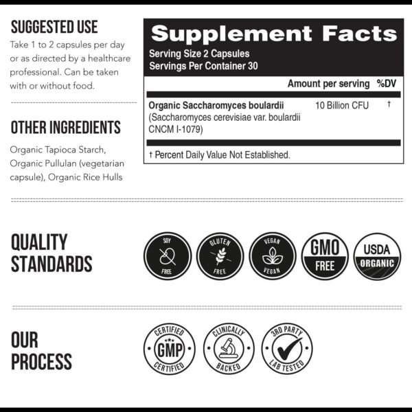 Version 1.0.0 suplemento saccharomyces boulardii vegano certificado orgánico