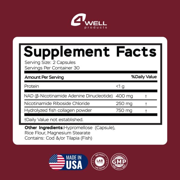 Suplemento para salud celular y piel firme con NAD y péptidos de colágeno