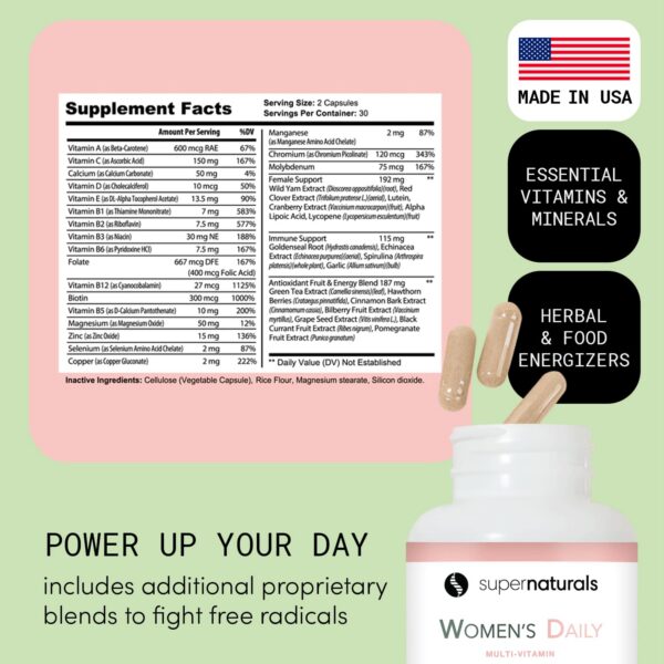 Version 1.0.0 Suplemento salud femenina Super Naturals Health multivitamínico vegano