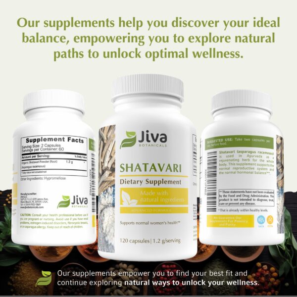 Suplemento Shatavari raíz 1200mg vegano no GMO Jiva Botanicals