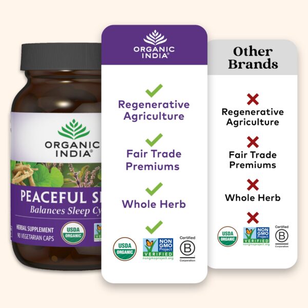 Suplemento sin melatonina Organic India Peaceful Sleep 90 cápsulas