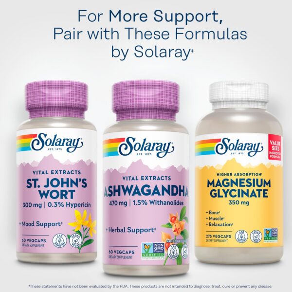 Suplemento Solaray Ashwagandha caja y cápsulas para salud natural