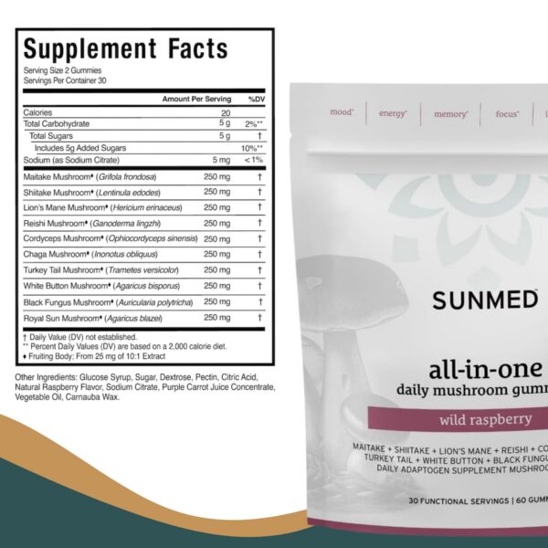 Suplemento SUNMED 60 gummies con hongos funcionales adaptógenos