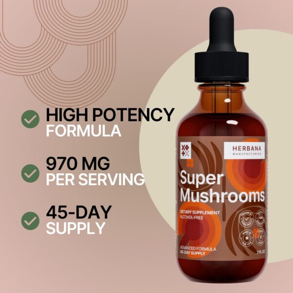 Suplemento super mushrooms botella con etiqueta detallada