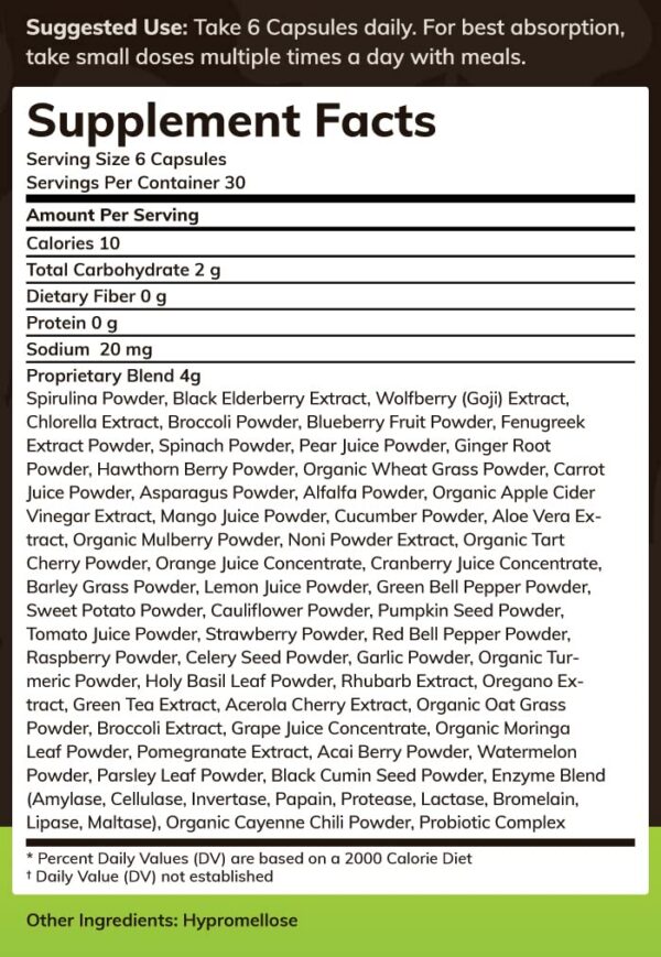 Suplemento de superalimentos Texas SuperFood Cápsulas para energía y salud