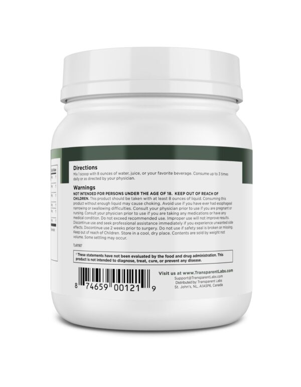 Suplemento Transparent Labs con fibras y superalimentos antioxidantes