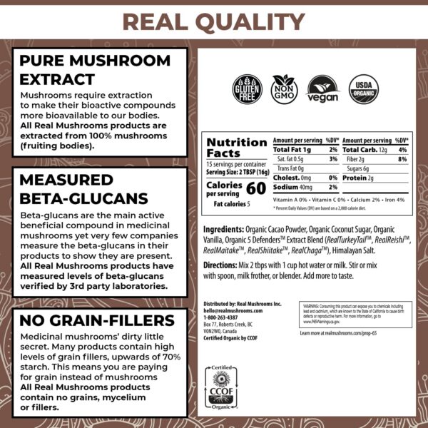 Suplemento vegano de hongos Real Mushrooms sin gluten