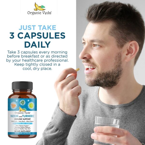 Suplemento vegano neem y cúrcuma para salud inmune y piel