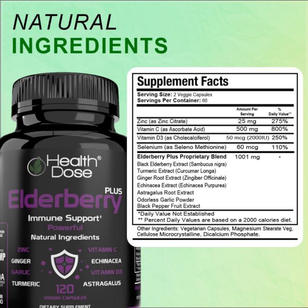 Vitaminas C y D3 en Elderberry Plus de Health Dose
